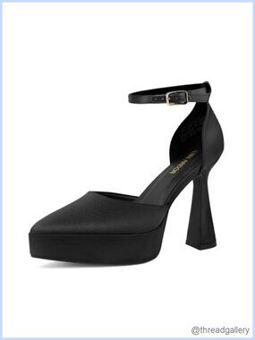 Women's Chunky Platform High Block Heels Pointed Toe Ankle Strap Pumps